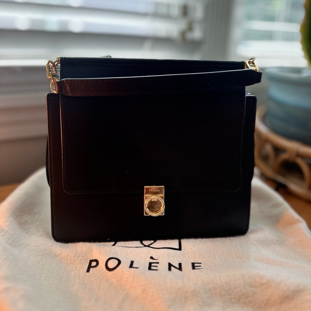 Polene Numero Sept Black smooth leather handbag